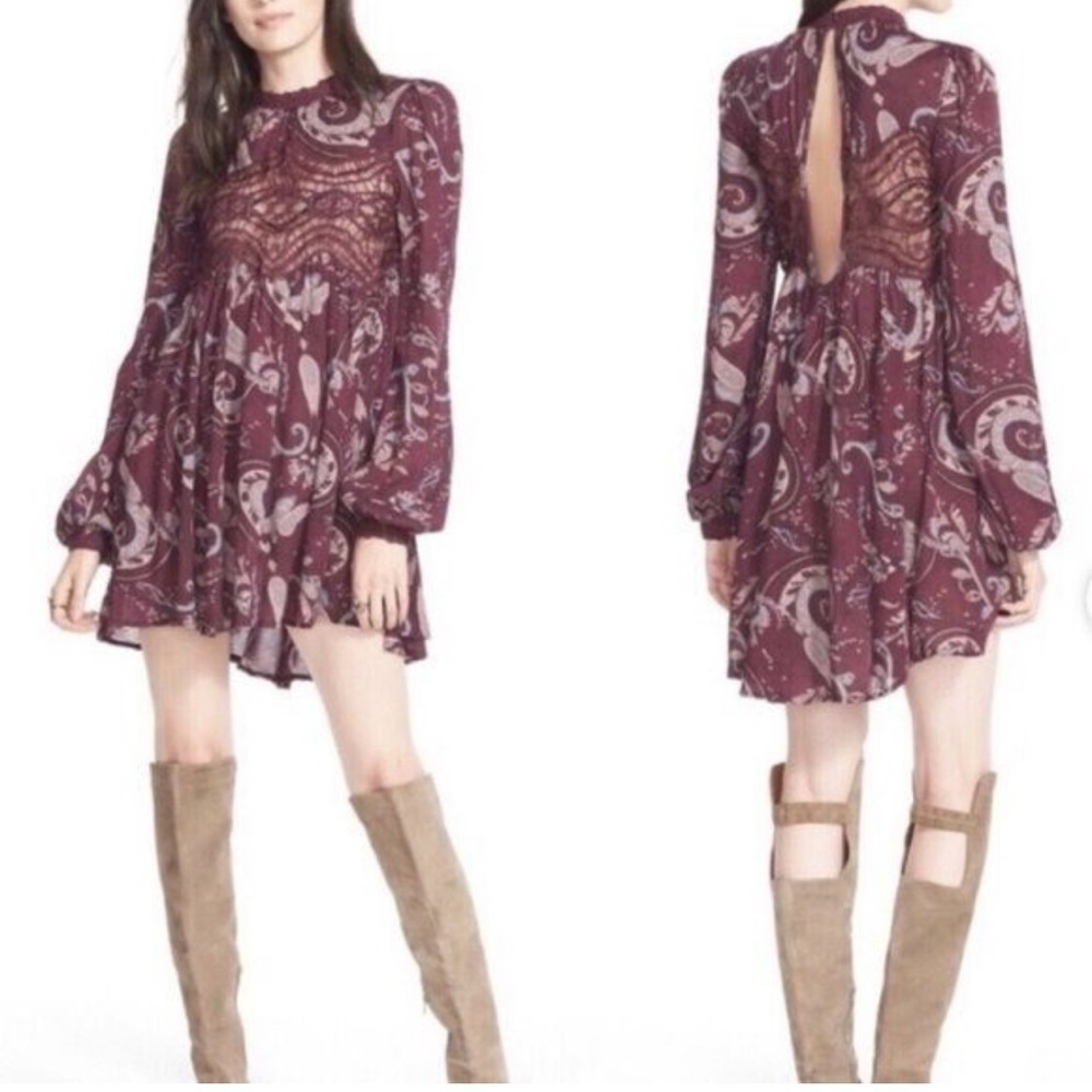 Free People Sweet Thing Paisley Tunic Dress Size S Wine Combo
